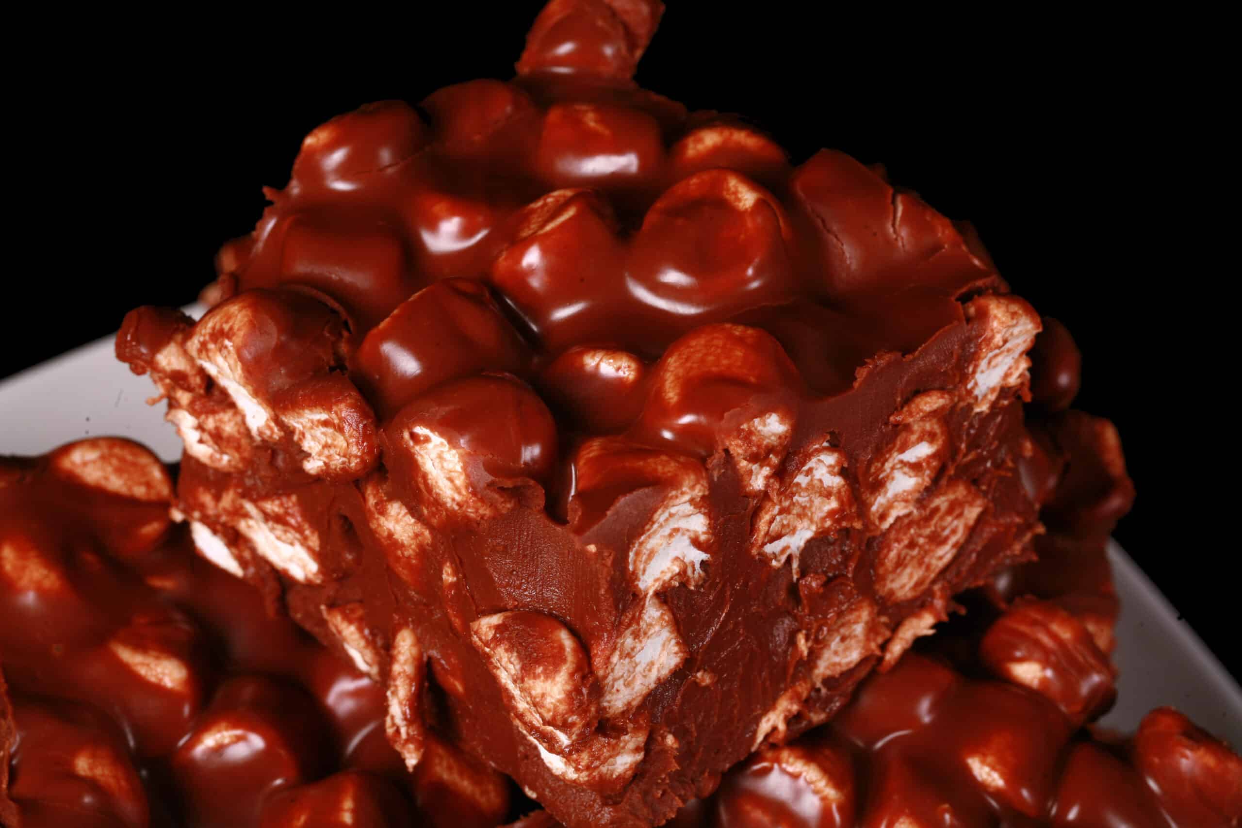 A plate of chocolate confetti bars - Basically a chocolate fudge with mini marshmallows throughout..