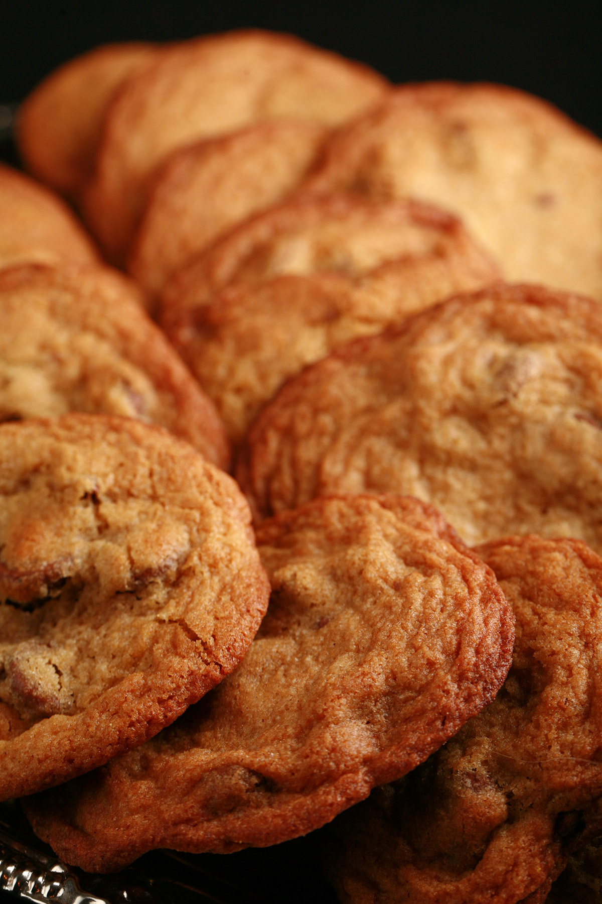 A plate of chewy gluten free chocolate chip cookies.