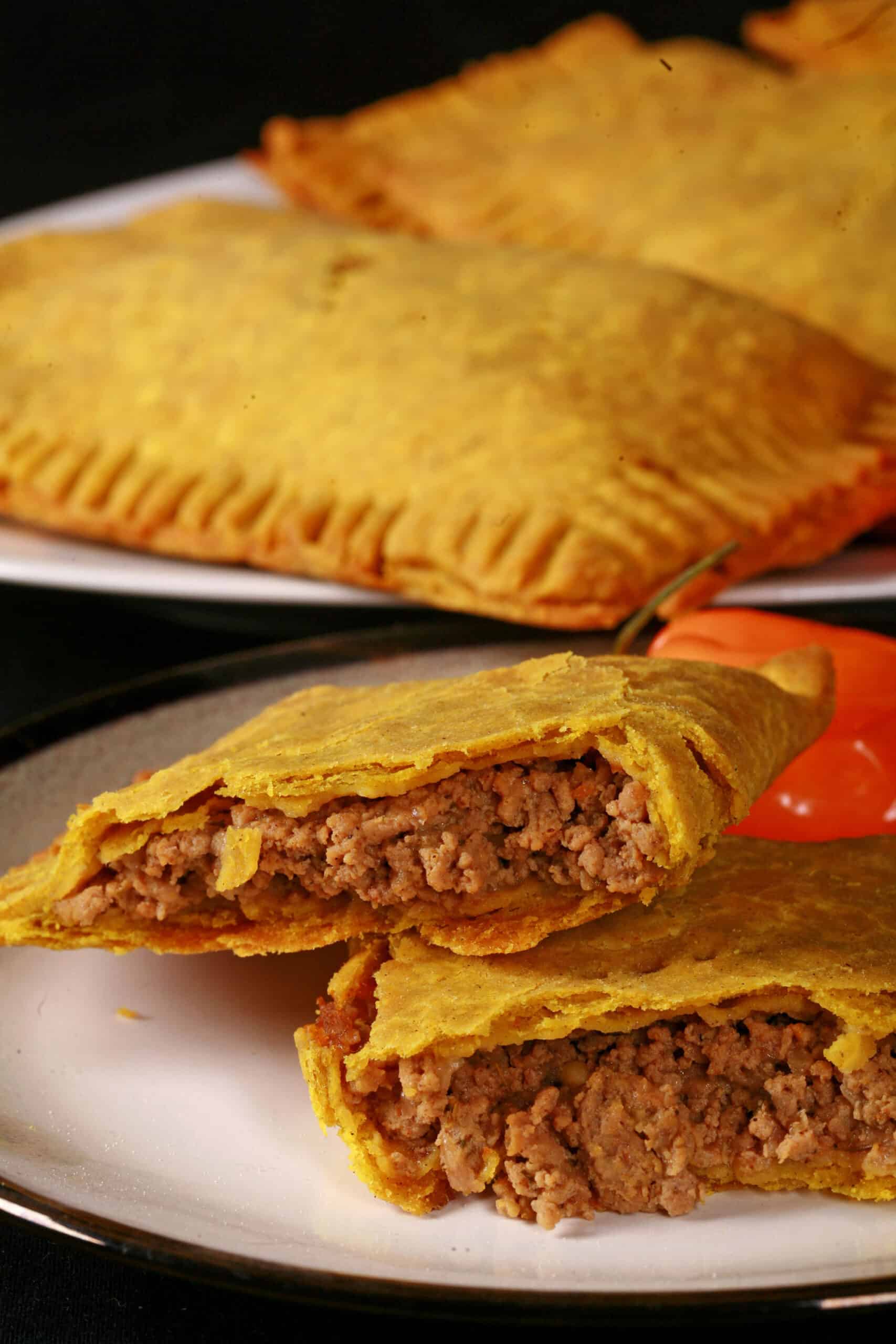 A plate of gluten free jamaican beef patties.