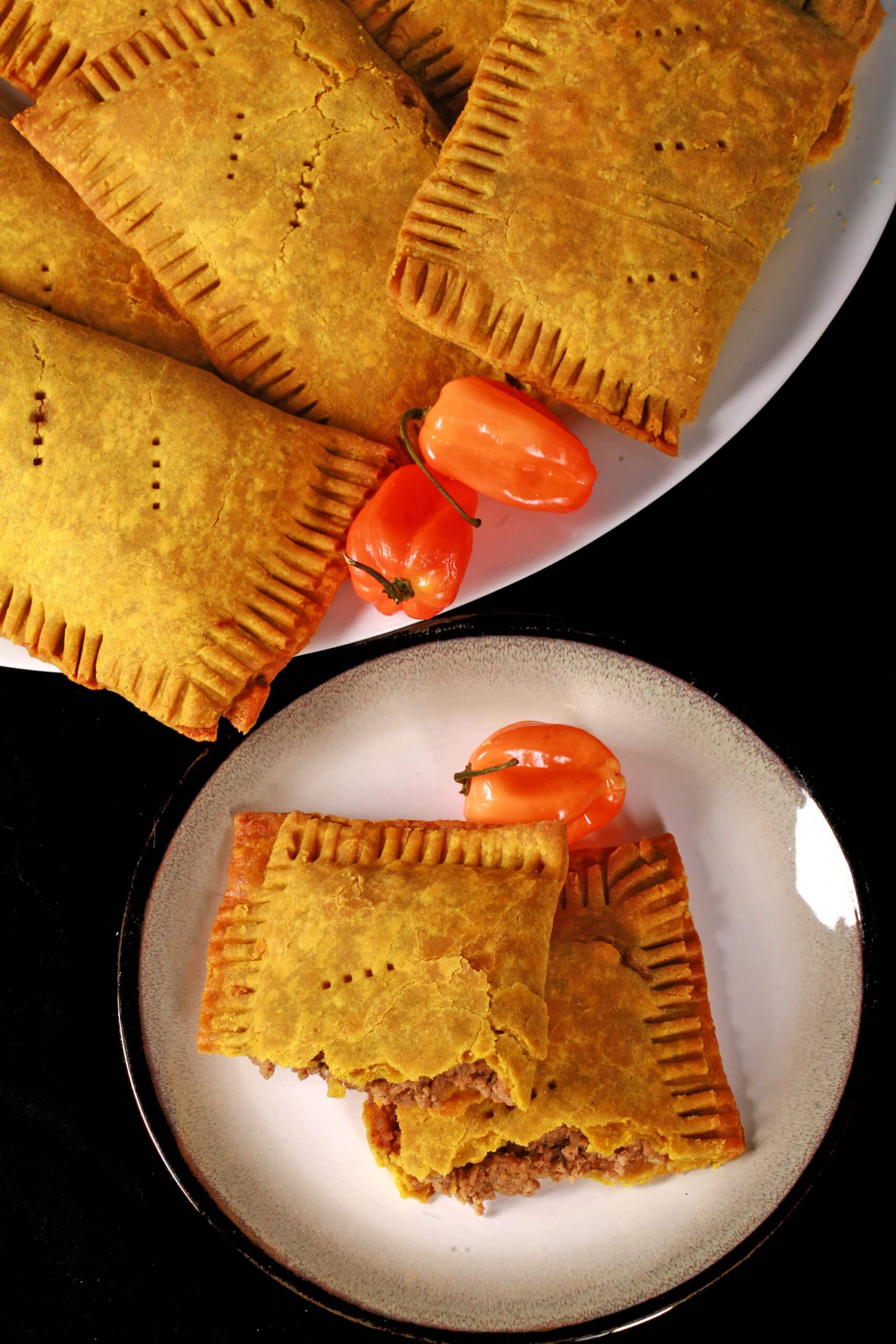 A plate of gluten-free jamaican beef patties.