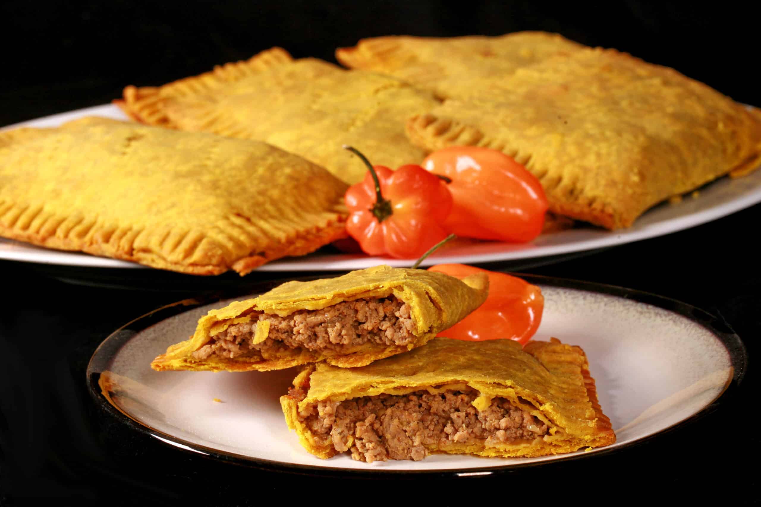 A plate of gluten free jamaican patties.