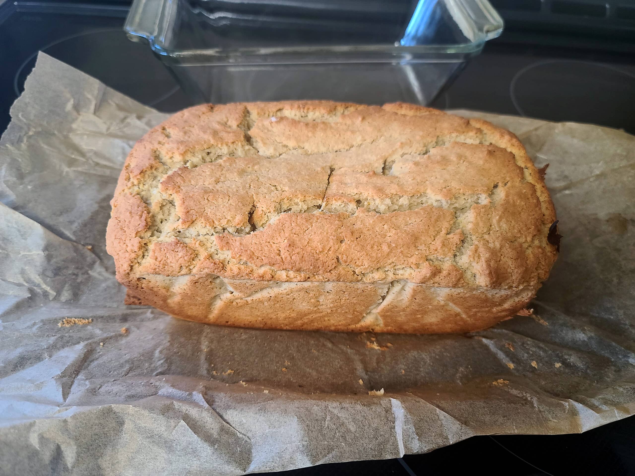 The baked loaf of lemon bread.