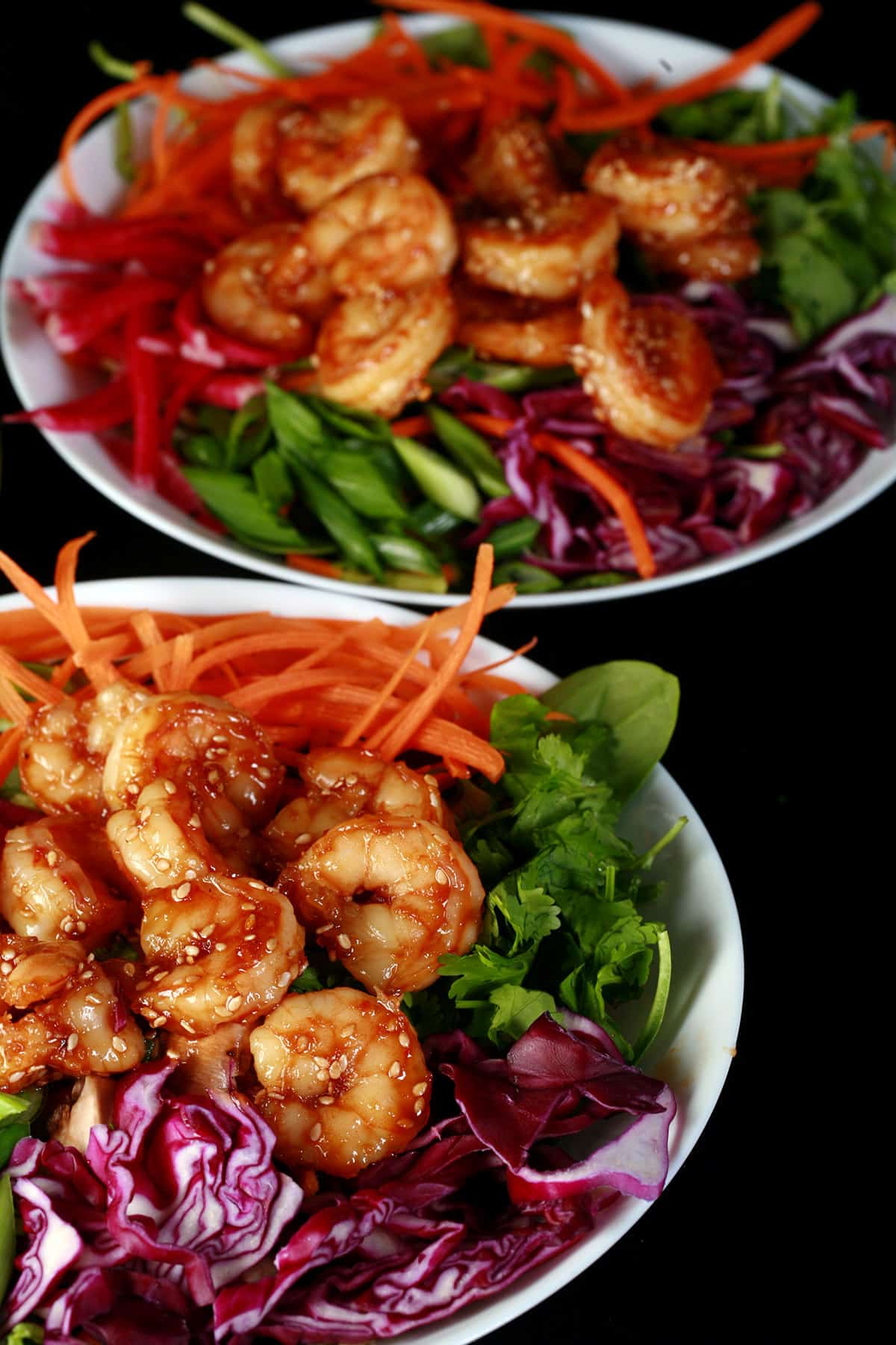 2 Honey ginger shrimp salads.